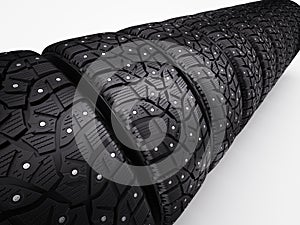 Winter snow tyres with metal spikes