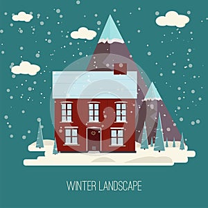 Winter Snow Urban Countryside Landscape City Village Real Estate New Year Christmas Night and Day Background Modern Flat Design Ic