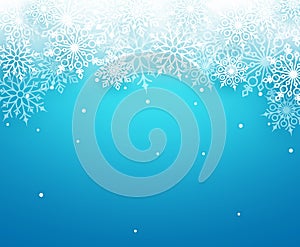 Winter snow vector background with white snowflakes elements falling