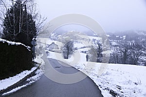 winter and snow in the village.