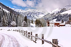 Winter snow village in Austrian Alps, Austria