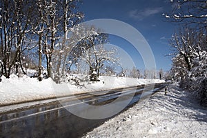 Winter snow weather, cleaned roads photo