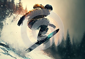 Winter snowboarding extreme sport man board snow
