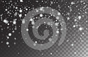 Winter Snowfall Ice Texture Vector Transparent Background. Realistic Snow Confetti Falling Down, Isolated Snowflake Scatter.