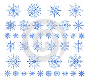 Winter snowflakes, Christmas snowfall snow crystals, frosted ice shapes. Iced crystal snowflakes, Christmas winter snowflake