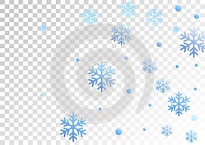 Winter snowflakes and circles border vector illustration. Unusual gradient snow flakes isolated banner background. New Year