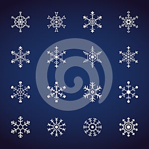 Winter Snowflakes icons set. Flat design icons. Illustration vectors for Christmas and New year day. Hand drawn abstract and line