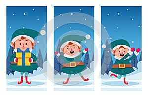 Winter snowscape christmas scene with elfs characters photo