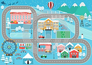 Winter snowy city car track play placemat photo