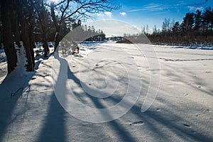Winter snowy landscape on the Russian river