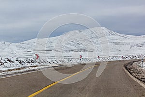 Winter snowy view of Road 875 between Quchan and Bajgiran, Ir photo