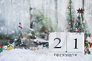 Winter Solstice December 21st Calendar Blocks with Christmas Decorations