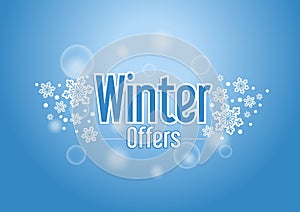 Winter Special Offers Word with Snows in Blue Background