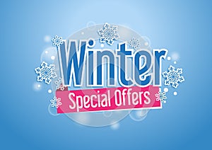 Winter Special Offers Word with Snows in Blue Background photo
