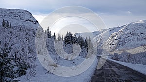 Winter splendor on Trollstigen road in snow in Norway