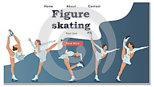 Winter Sport Figure Iceskating Activity Website Landing Page. Sportswoman Performing on Ice Rink with Skating Program