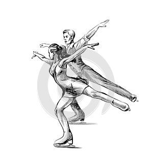 Winter sport Figure skating young couple skaters hand drawn sketch