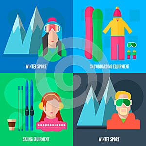 Winter sport flat icons