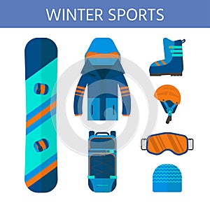 Winter sport icons collection. Skiing and snowboarding set equip