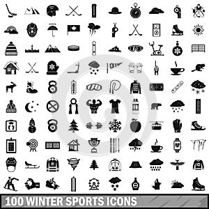 100 winter sport icons set, simple style