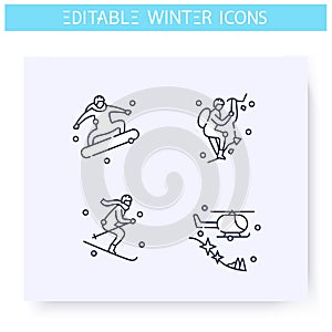 Winter sport line icons set. Editable illustration