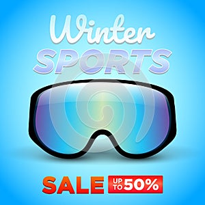 Winter sport sale up to 50% promotion banner vector illustration
