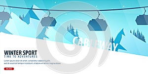 Winter Sport. Ski and Snowboard. Mountain landscape. Cableway. Vector illustration.