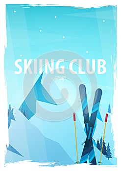 Winter Sport. Ski and Snowboard. Mountain landscape. Snowboarder in motion. Vector illustration.