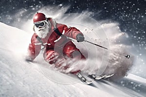 winter sport skier santa holiday mountain snow ski christmas snowboarder. Generative AI.