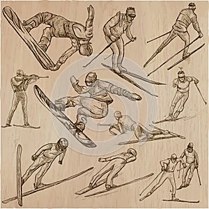 Winter Sport. Skiing and snowboarding. An hand drawn pack.