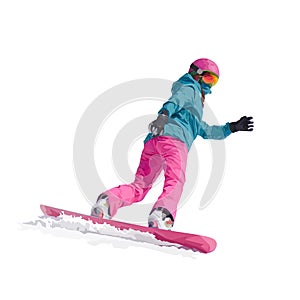 Winter sport, snowboarding - vector illustration of a young girl snowboarder