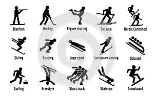 Winter sport symbols icons set, simple style