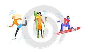 Winter sports activities set, skiing, figure skating, snowboarding, winter vacation vector Illustration