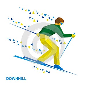 Winter sports - alpine skiing. Cartoon skier running downhill
