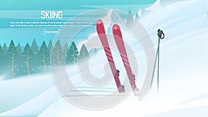 Winter sports - alpine skiing. Sportsman ski slope down from the mountain