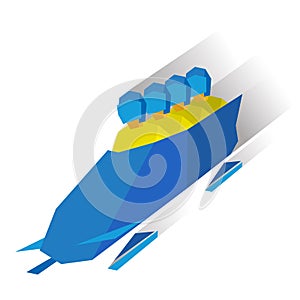 Winter sports - bobsleigh. Cartoon athletes ride in bobsled