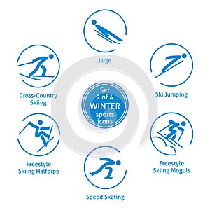 Winter sports icons set, 2 of 4, vector pictograms