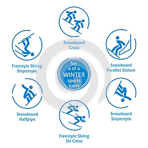 Winter sports icons set, vector pictograms