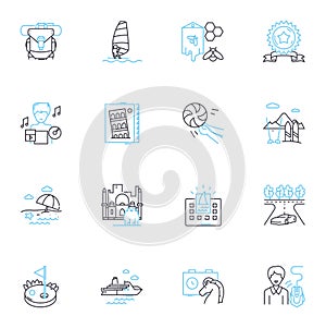 Winter sports linear icons set. skiing, snowboarding, sledding, ice-skating, hockey, figure-skating, snowshoeing line