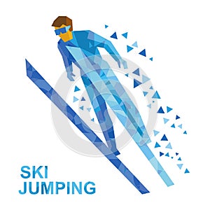 Winter sports: ski jumping. Cartoon skier during a jump.