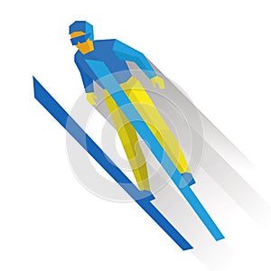 Winter sports: ski jumping. Cartoon skier during a jump.