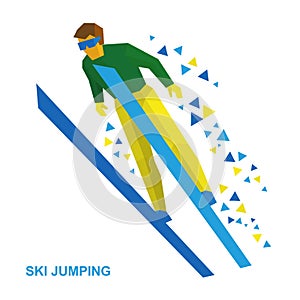 Winter sports: ski jumping. Cartoon skier during a jump.