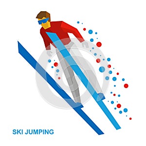 Winter sports: ski jumping. Cartoon skier during a jump.
