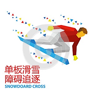 Winter sports - Snowboard Cross. Cartoon snowboarder during a jump. photo