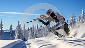 Winter sports target shooting in the snow with a rifle