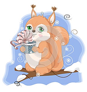 Winter squirrel with gifts