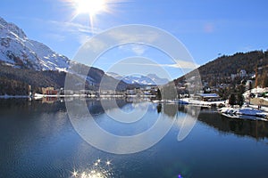 Winter St. Moritz lake after snowing