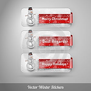 Winter stickers with snowman. Vector design elements