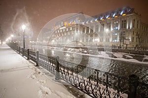 Winter storm in Bucharest city , heavy snow storm in Romania, climate change impact