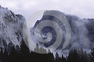 Winter storm over Half Dome in Yosemite